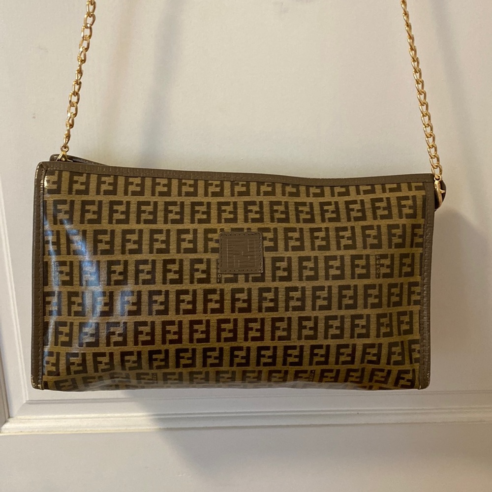 Fendi Vintage coated Zucca clutch/ Crossbody bag with chain! Awesome ! Authentic